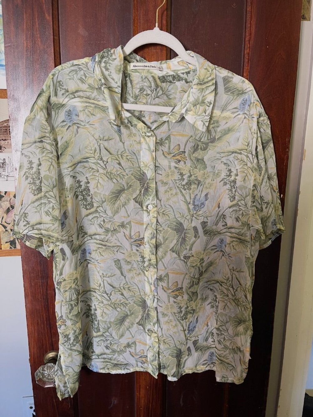 Abercrombie & Fitch Womens Sheer Tropical Print Button-Up Blouse